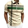 thumbnail image 3 of Mens Color Block Striped Polo Shirt Short Sleeve T Shirts Casual Summer Breathable Top Beige XL, 3 of 5