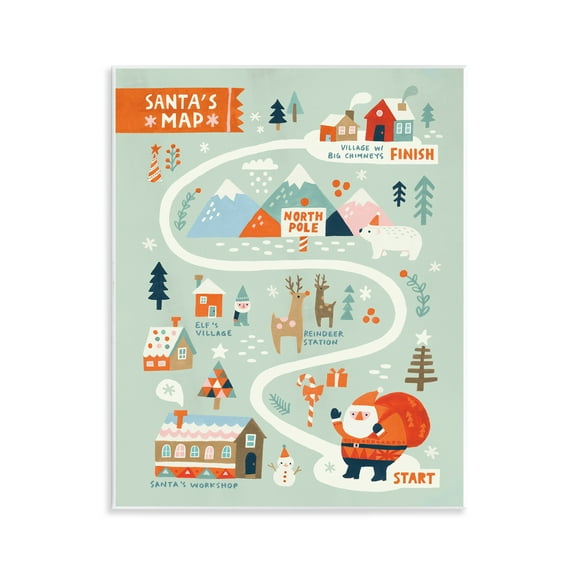 Stupell Industries Jolly Map Of North Pole Holiday Painting Unframed Art Prints Wall Art, 11 x 14