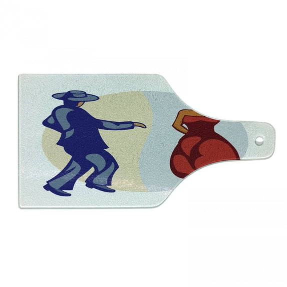Spanish Cutting Board, Funky Dancers Couple Latin Flamenco Gypsy Dancers European Performance Arts, Decorative Tempered Glass Cutting and Serving Board, in 3 Sizes, by Ambesonne