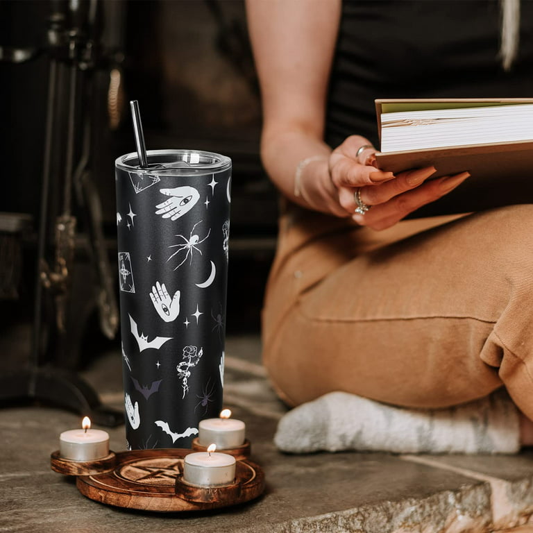 Goth Tumbler, Witchy Gifts for Women, Halloween Tumbler with Lid and Straw, Black Witch Tumbler/Travel Mug, Spooky Gifts for Women, Gifts for