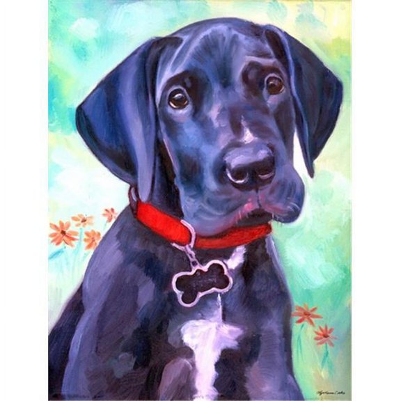Great Dane Natural Ears Black Pup Flag Garden Size