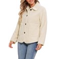 thumbnail image 4 of Chaqueta de piel sintética INSPIRE CHIC para mujer con cuello Peter Pan, abotonada, abrigo cálido y suave de invierno, talla XL, color beige, 4 of 6