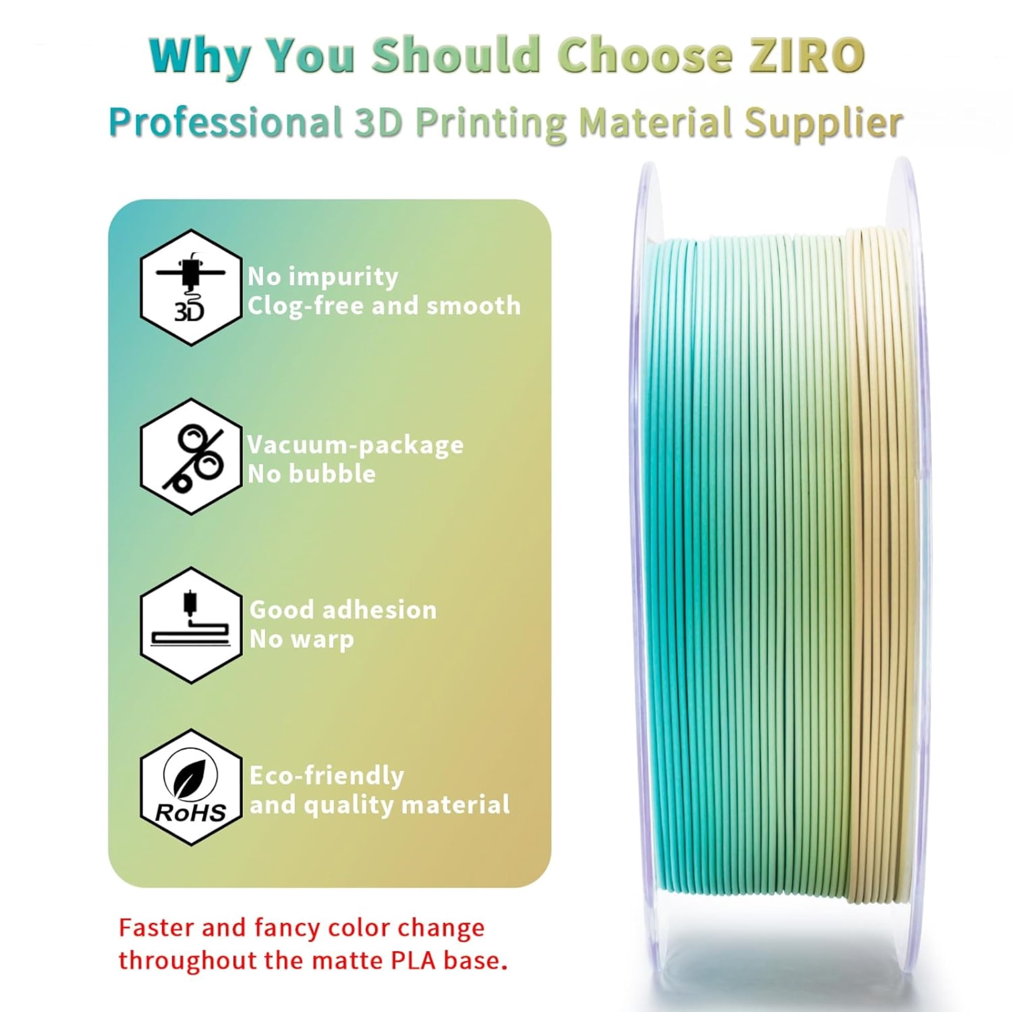 Ziro 3D Gradient Matte PLA 1.75mm 1kg, Beach