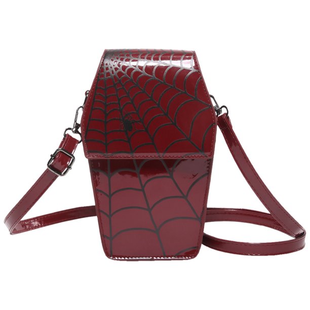 Bolso Hobo Bandolera Forma Ataúd Gótico Telaraña Cuero PU para Halloween