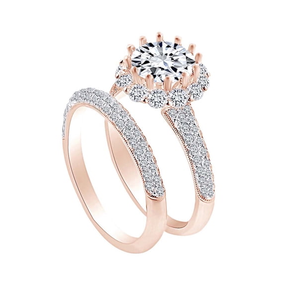 1.47 Carat Round Shape White Natural Diamond Semi Mount Wedding Band Ring Set 18K Solid Rose Gold Ring Size-7.5