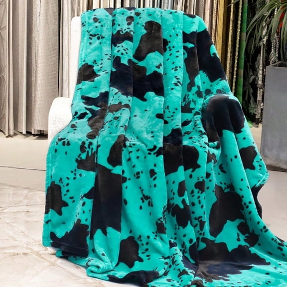 Teal Cow Spot Print Flannel Throw Blanket, Choose From 30 x 40, 40 x 50, 50 x 60, 60 x 80 Inches, Soft Cozy Blanket for Sofa
