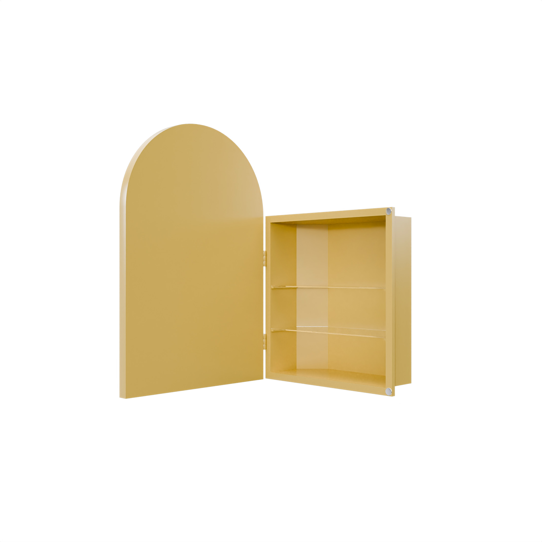 Noble House 18" Corner Medicine Cabinet, Arched Mirror, Metal Frame, Adjustable Glass Shelves, for Small Spaces, Golden