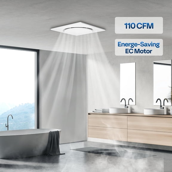 110 CFM Bathroom Exhaust Fan, Energy-Efficient EC Motor, 10.2-Inch Retrofit Ventilation Fan with Installation Kit and 4-Inch Duct – No Attic Access Needed