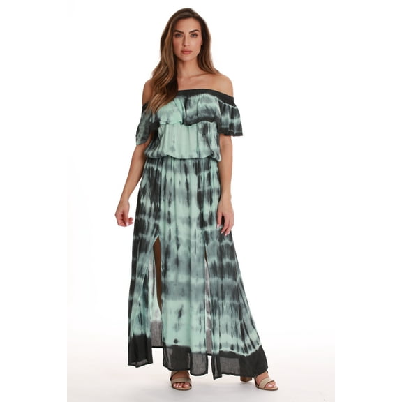 Riviera Sun Tie Dye Off Shoulder Maxi Sundress (X-Large, Mint)