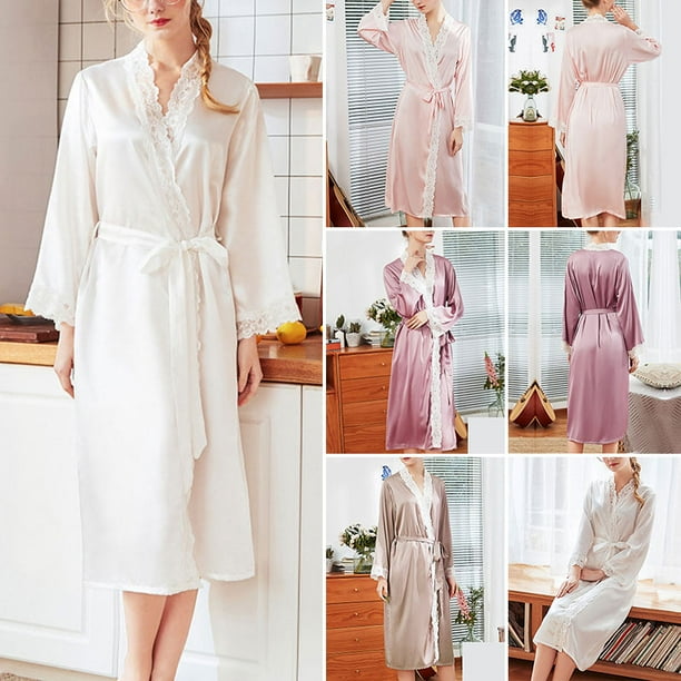 Sexy Dance Short Sleeve Kimono Bathrobe Robe Nightwear Sleepwear Dressing Gown For Women Ladies Lace Wedding Party Loungewear Summer Satin Nightwear Dressing Walmart Com Walmart Com