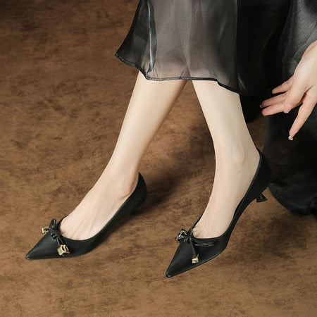 

1578-16 warm style ~ bow elegant sheepskin pointed high heels women‘s new autumn shoes