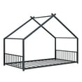 thumbnail image 4 of PORKISS Twin Size Floor Bed Frame, Metal House Bed Featuring Roof, Modern Platform Bed with Metal Frame, No Box Spring Needed, Freestanding Montessori Bed for Kids, Black, 4 of 9