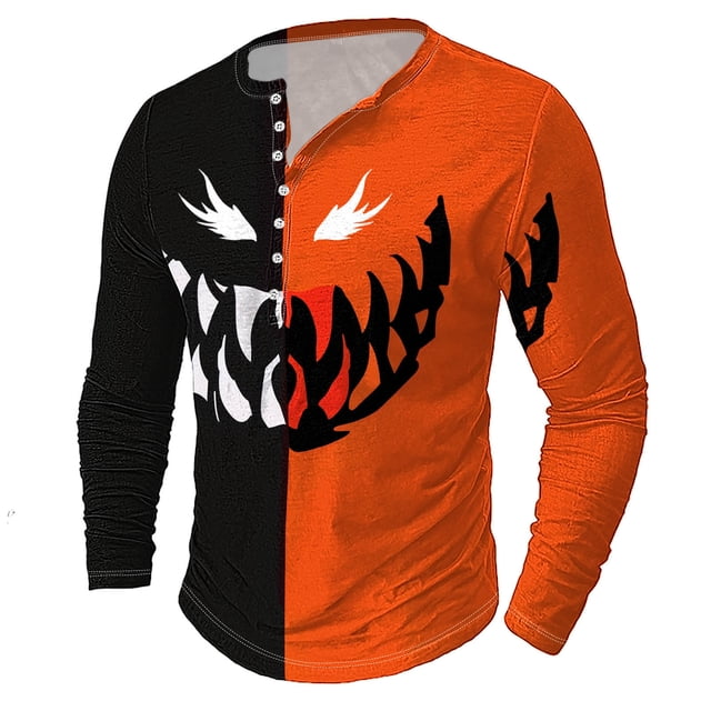 Pisexur Chandails d'Halloween à Col Rond à Manches Longues Chemise Élégante à Imprimé Graphique Chandails d'Halloween Mode Décontractée Chandail à Boutons à Enfiler Hauts Grande Taille Chandail P-5TG