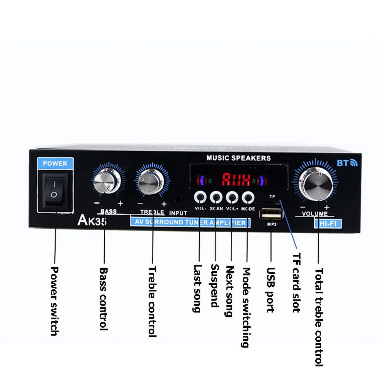 400W + 400W Mini Digital Home Car Audio Amplifier Car Subwoofer Amplifier HiFi Stereo Bass Power Speaker FM Bluetooth Amplifier ,Wide Application