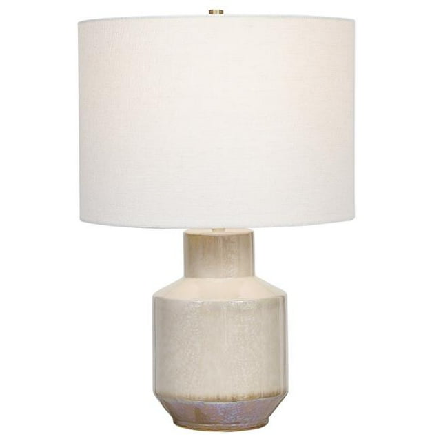 Benjara BM239420 Ceramic Geometric Bellied Shape Table Lamp, Offwhite