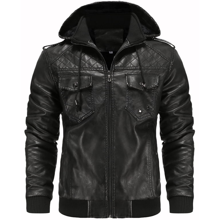 FEDTOSING Men's Leather Jacket and Coats Casual Stand Collar