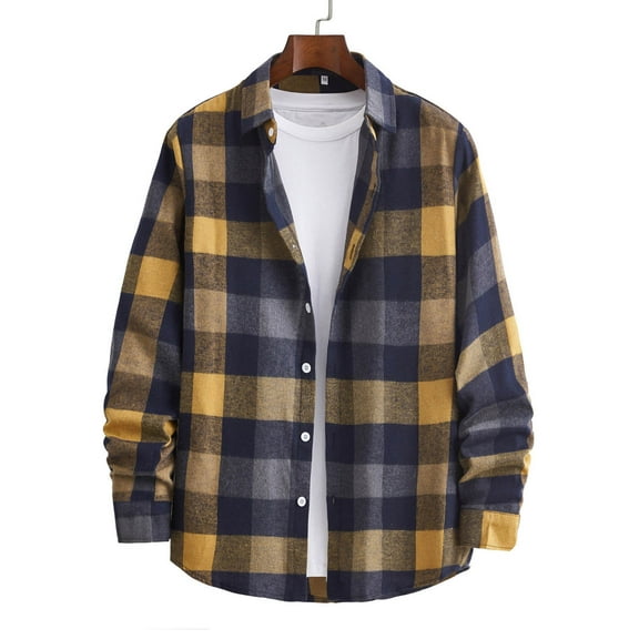FAFWYP Flannel Shirt for Men, Casual Long Sleeve Plaid Flannel Shirts Regular Fit Button Down Brushed Cotton Flannel Shirts with Pockets