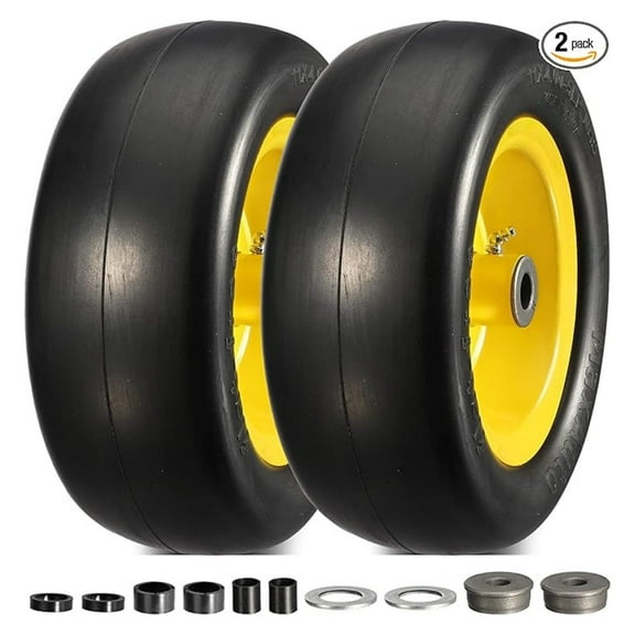 11x4.00-5 Lawn Mower Tires, 11x4-5 wheel and tire, 11x4x5 Front Smooth Flat Free Tire Assembly Compatible with /Cub Cadet, 3.4"-5" Centered Hub 3/4" Bushings, 2 Pack