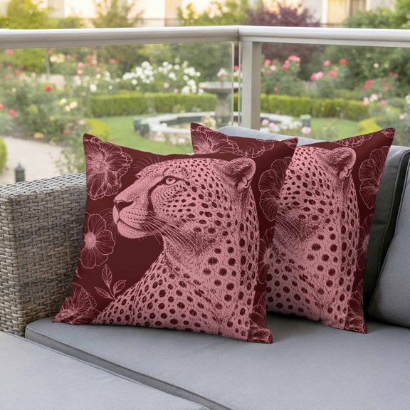 Red Outdoor Waterproof Throw Pillow Covers 16x16 Set of 2, Summer Wildlife Botanical Flowers Decorative Pillowcases Cushion Pillowcase for Couch Sofa Patio Outside Pillow Protector