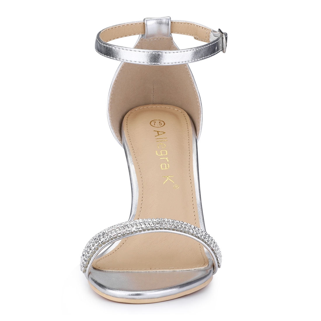 Women's Stiletto Heels Rhinestone Ankle Strap Sandals Silver US 9.5 ...