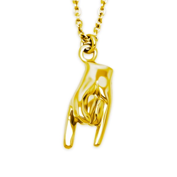Hand Sign Charm Pendant - Gold Plated on 925 Sterling Silver- 3D Good Luck Hand Sign - Italian Mano Cornuto Hand Symbol Pendant