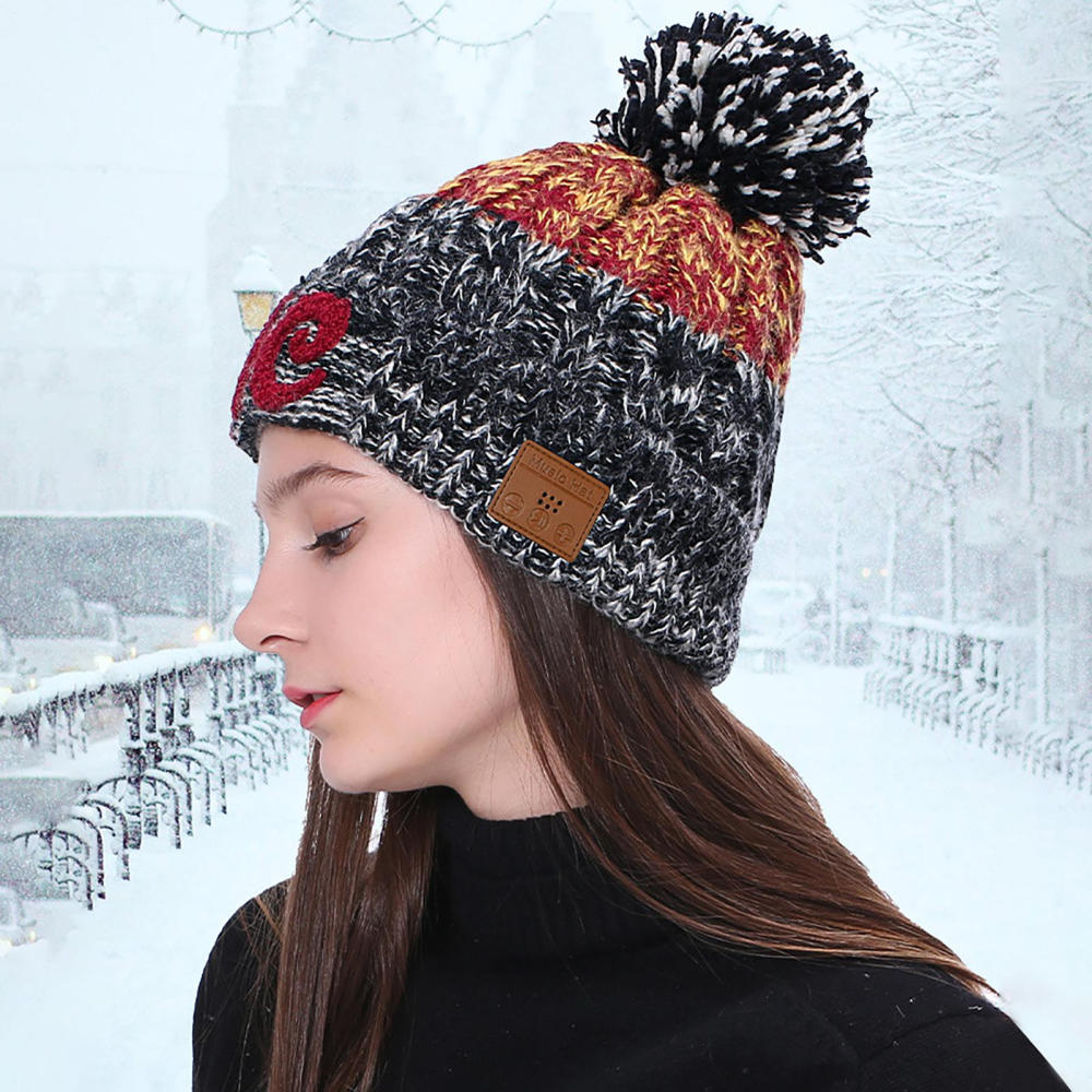 Wireless Beanie Hat Headphones | Music Winter | Knit Stereo Headphone Cap Women Soft Hat with Pompon | for Skiing
