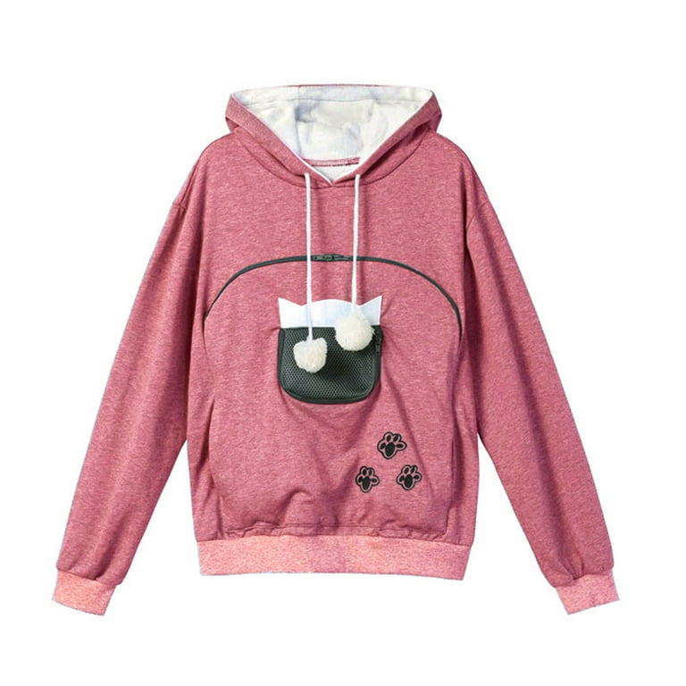 Taqqpue Women s Plus Size Cat Pouch Hoodie Unisex Pet Carrier Sweatshirts Cat Dog Pouch Holder Shirts Kitten Puppy Holder Oversized Animal Pouch Sweatshirt Shirts Long Sleeve Hooded Tops with Pocket W...