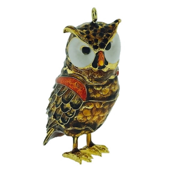 Brown Owl Articulated Cloisonne Metal Christmas Tree Ornament Bird Decoration