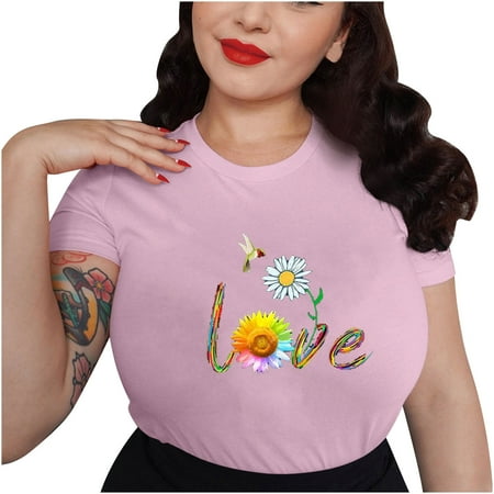 

Crop Tops for Women Sequin Tops for Women Women s Casual Sexy Fashion Summer Crew Neck T-Shirt Printed Short Sleeve Tops Blouse High Top Women Maternity Tops Clearance Pink XL
