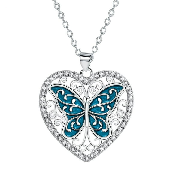 ICTPTOSL Butterfly Necklace 925 Sterling Silver Heart Butterfly Pendant Necklace with Moissanite Diamond Butterfly Jewelry Gifts for Women