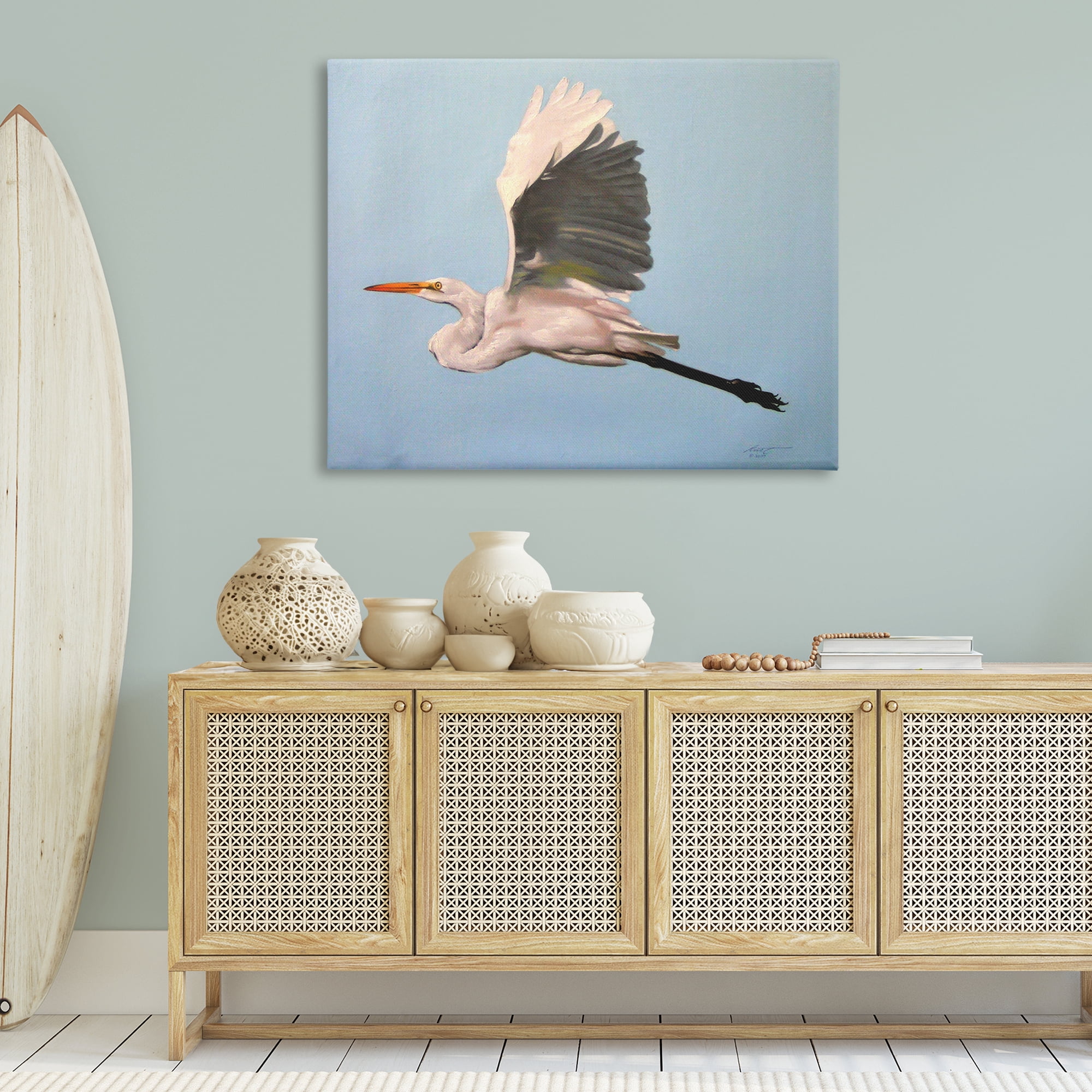 Stupell Industries Graceful Egret Flying Animals & Insects Painting Gallery Wrapped Canvas Art Print Wall Art, 48 x 36
