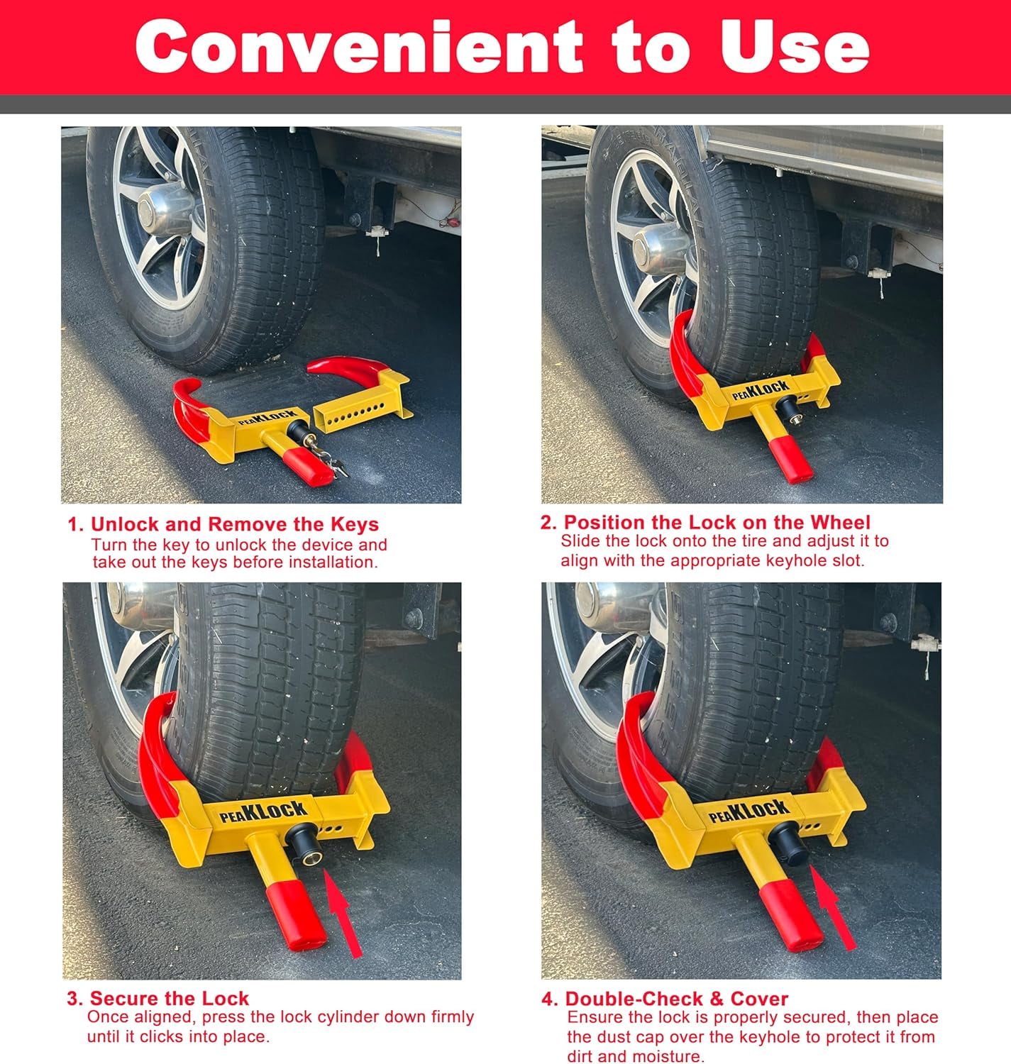 Universal Heavy-Duty Wheel Lock – Bright Red-Yellow Anti-Theft