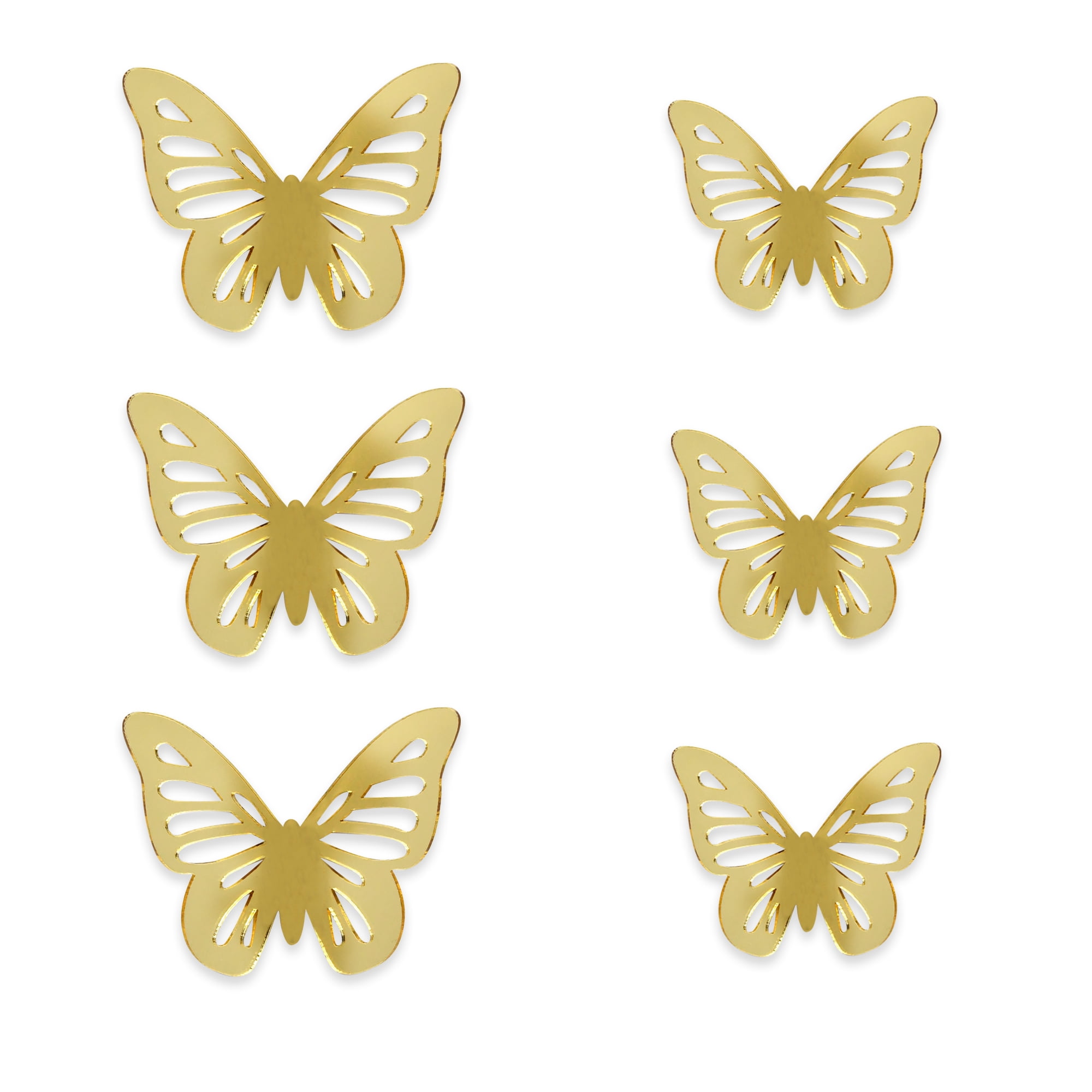 Blue Moon Studio 6pc Peel and Stick Self-Adhesive Gold 3D Butterfly Wall Mirror Decals