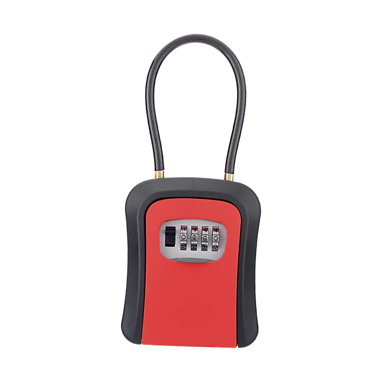 Colaxi Box Key Security Box with 4 Digit Combination Steel Cable Shackle Weatherproof Portable for Door Knob or Car Durable Red