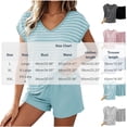 thumbnail image 3 of hoksml Women's V Neck Cap Sleeve Striped Top with Chest Pads Shorts Pajama Set Elastic Waist Summer Lounge, 3 of 6
