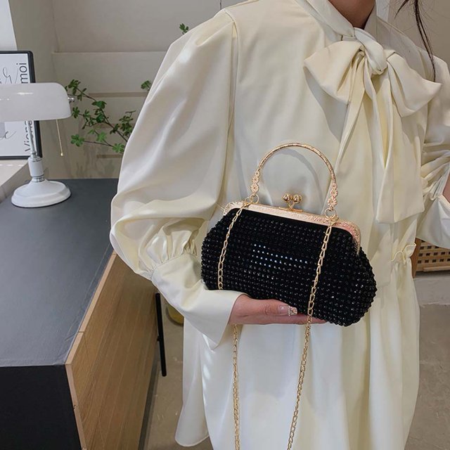 Bolsa Elegante bolso de mano con diamantes de imitación para mujer, bolso de cadena para fiesta de noche (negro) Tmvgtek Para estrenar