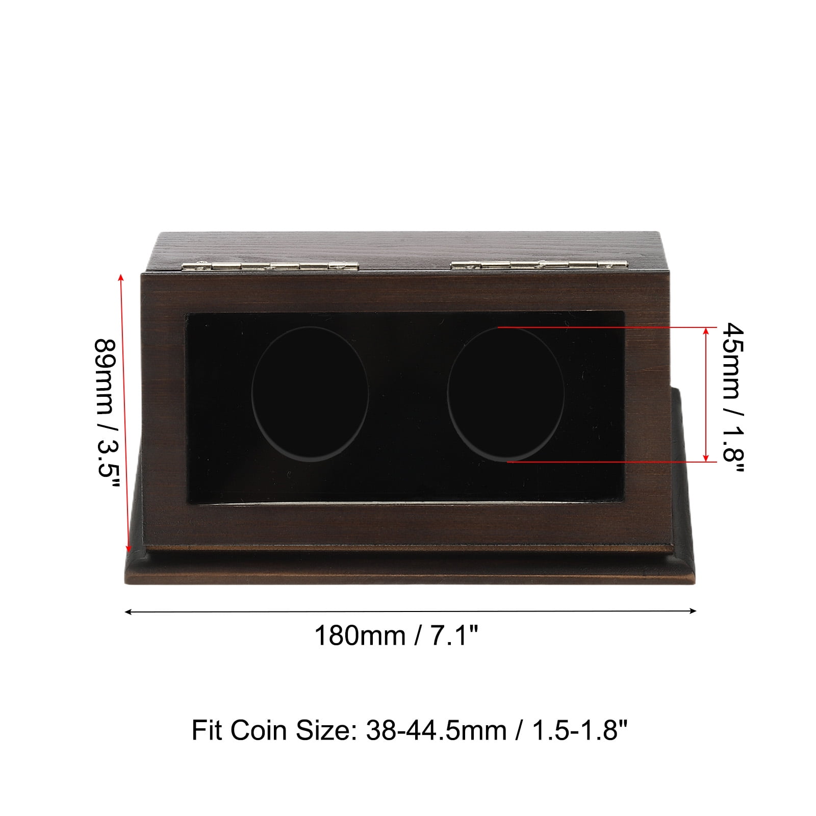 Uxcell Coin Display Case, 2 Slots Coin Presentation Display Box Coin Case with Coin Holder Fit 38-44.5mm Coin, Brown