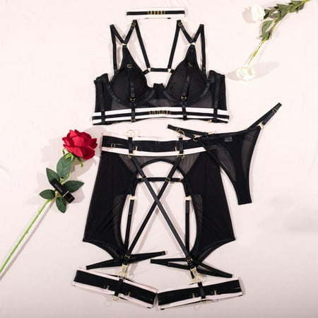 

Homadles Lingerie for Women- Nightwear 2 Piece Soft Sexy Garter Belts Black XL