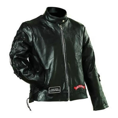 Diamond Plate Small Ladies' Rock Design Genuine Buffalo Leather Motorcycle Jacket