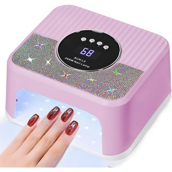 268W UV LED Nail Lamp, Gel Nail Light for Nail Polish UV Dryer with 4 Timers Professional Fast Curing Lamp Nail Art Tools with Rhinestone