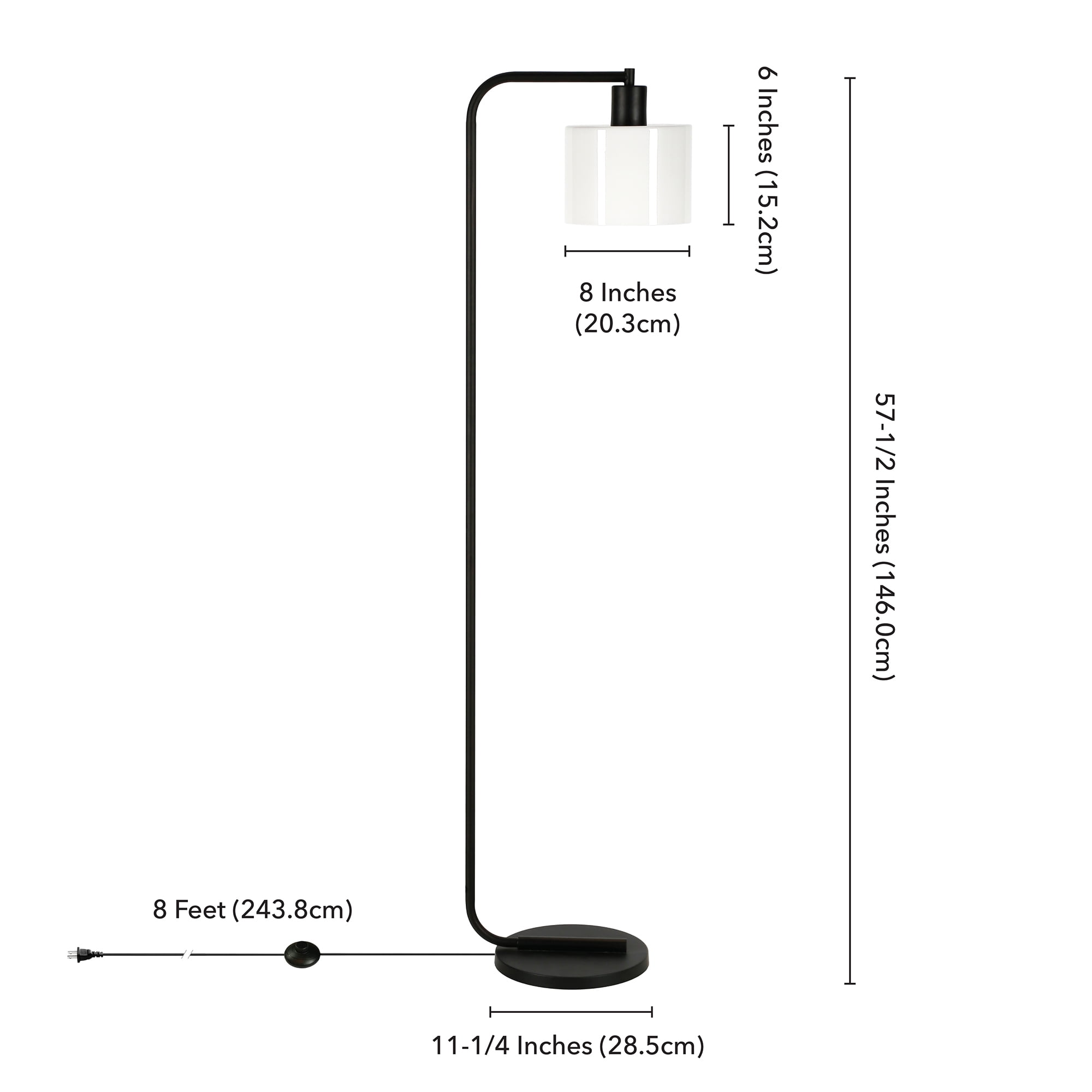 Evelyn&Zoe Cadmus 57" Tall Floor Lamp with Glass Shade, Blackened Bronze/White