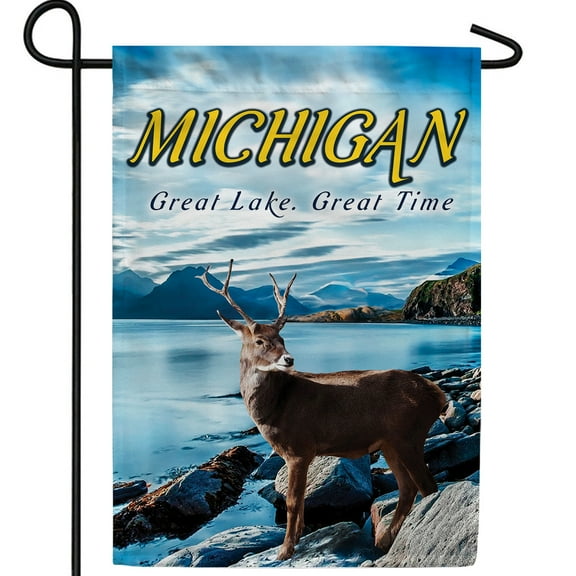 America Forever Michigan State Garden Flag- 12.5 x 18 inches - Michigan Majestic White-Tailed Deer USA Regional Yard Outdoor Decorative Double Sided Flag