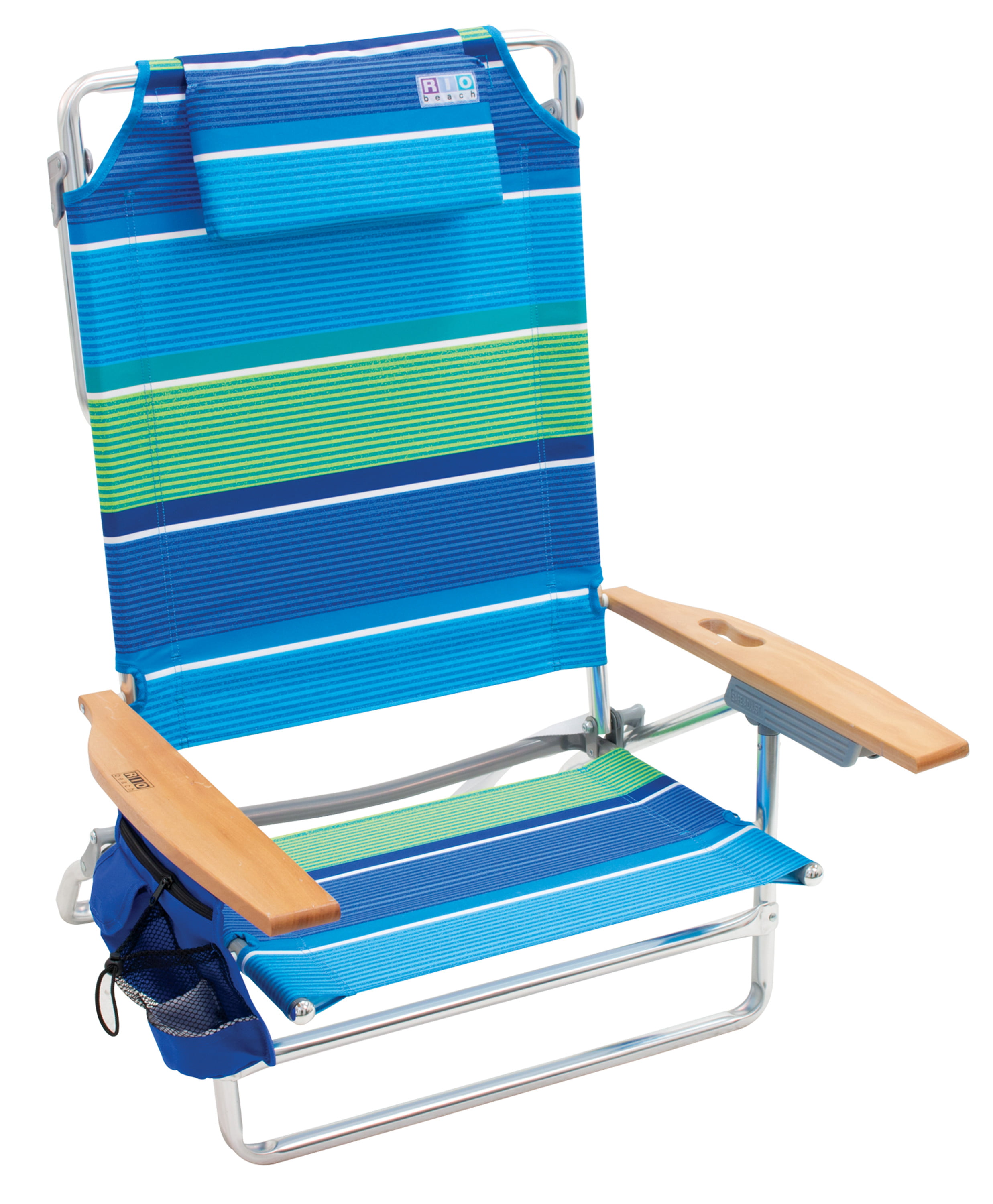 RIO Beach 4-Position Hi-Boy Backpack Beach Chair - Blue Stripe 