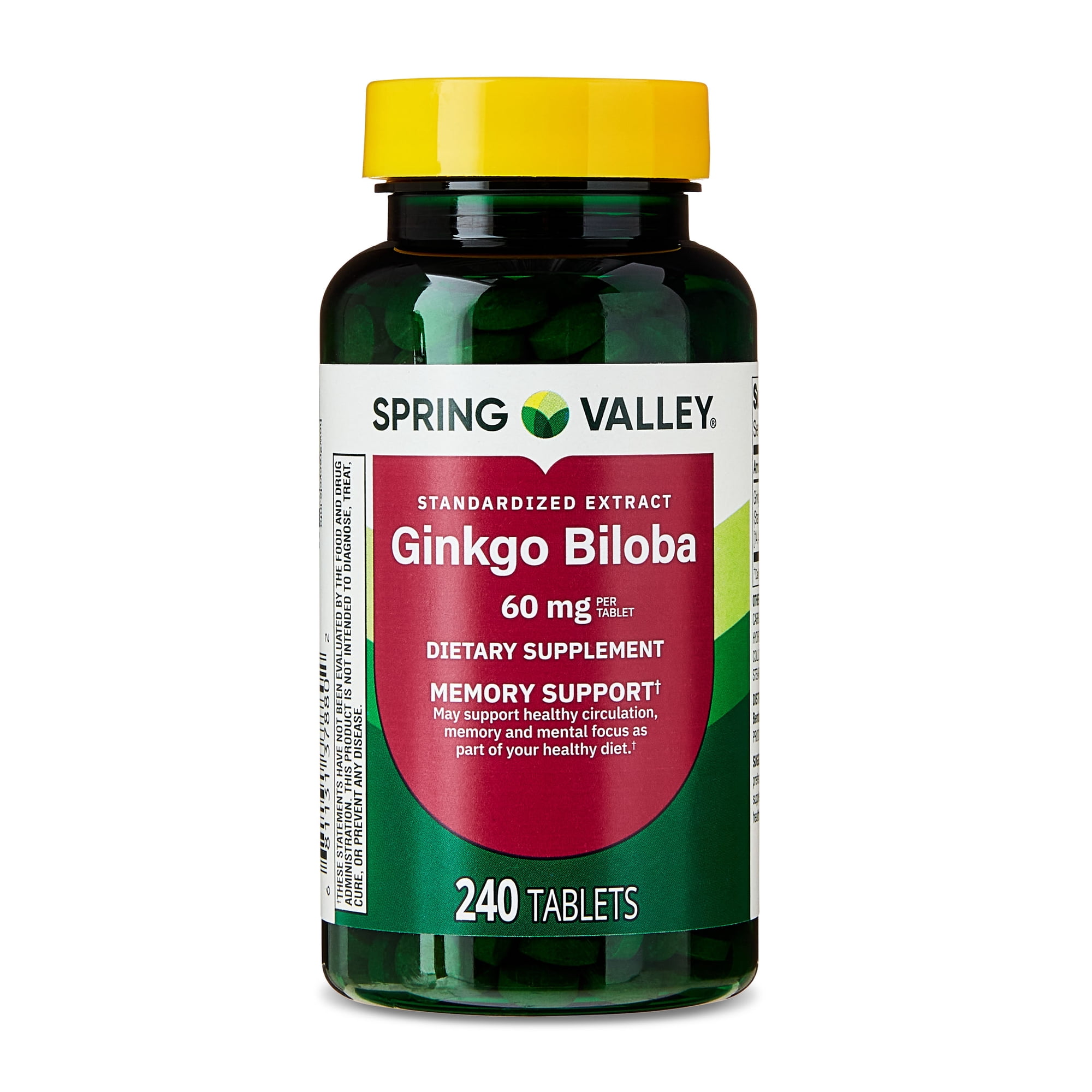 Spring Valley Ginkgo Biloba Tablets for Memory and Circulation Support, 60 mg, 240 Count