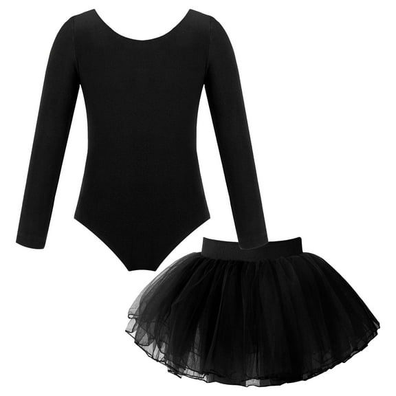TSSOE Kids Girls Ballet Dance Gymnastics Leotard Bodysuit with Mesh Tutu Skirts Set Dancing Costume Black 6