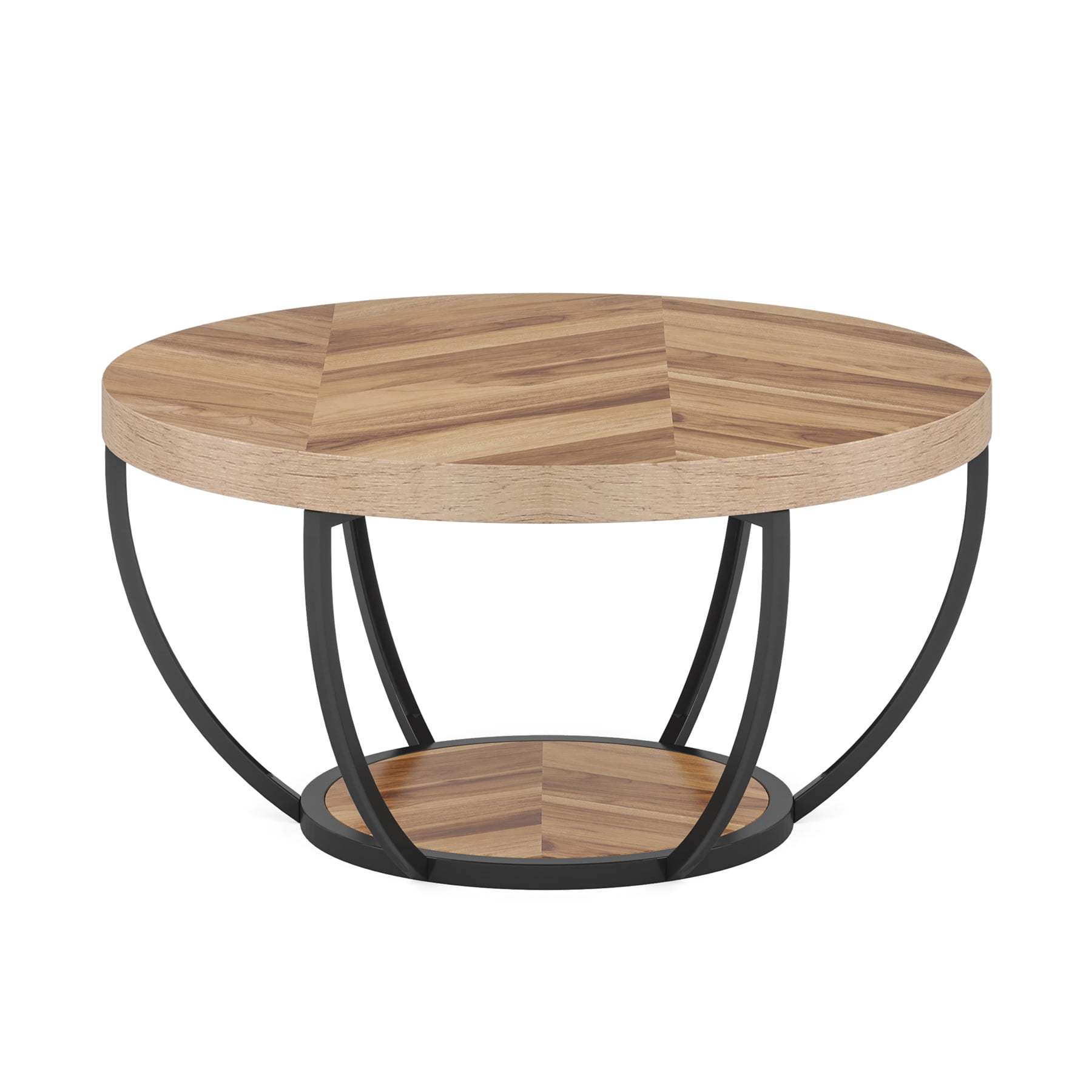 MAYEERTY 2 Tier Round Coffee Table Thickened Engineered Wood Sturdy Metal Base