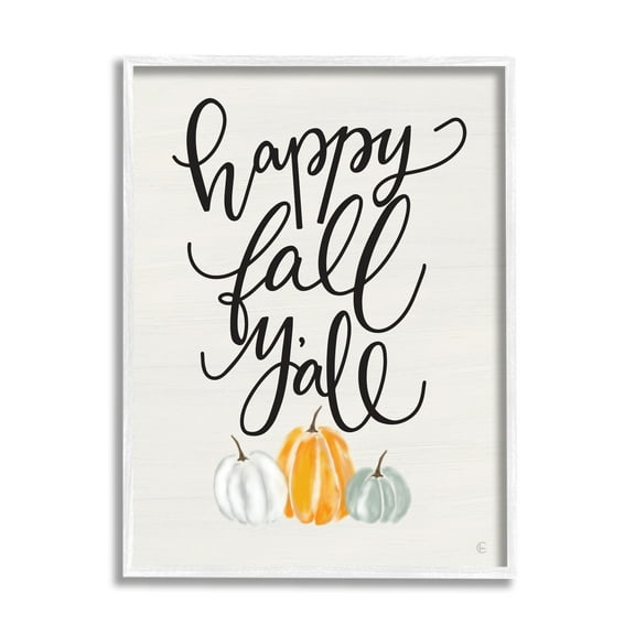 Stupell Industries Happy Fall Y'all Phrase Pumpkin Trio Autumn Vegetables, 11 x 14,Design by Fearfully Made Creations