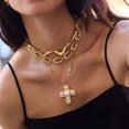 thumbnail image 4 of PISONIC 3‑Layer Gold Necklace Set, Irregular Wavy Choker & Oval Link Chain, Faux Pearl Cross Pendant for Women, 4 of 8