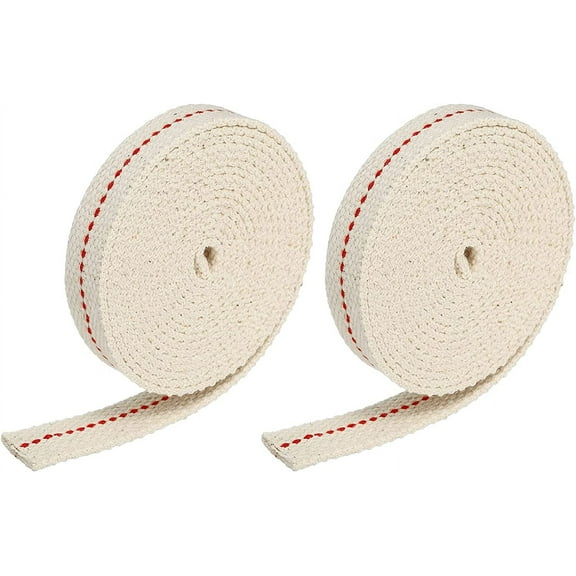 Oil Lamp Wick 5/8 Inch Flat Wide 6.5 Foot Cotton Lanterns Wick with Red Stitch for Kerosene Burner Lighting, 2 Roll