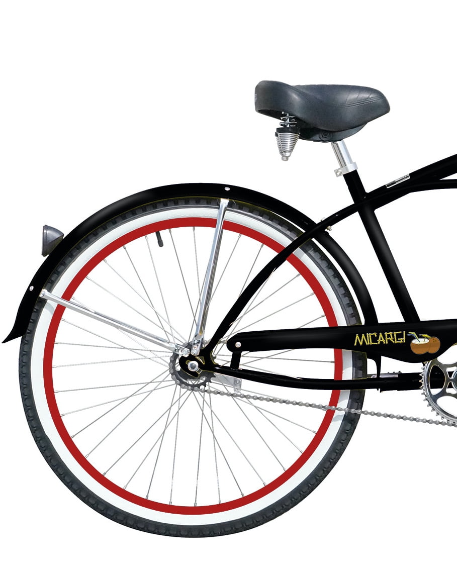 WonderWheels 26" Beach Cruiser Coaster Brake Stainless Steel Spokes One Piece Crank Alloy Red Rims 36H W/ Fenders - Black/ Red